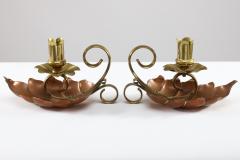 A Pair of Arts Crafts Copper Brass Lily Pad Candle Night Lights - 4188866