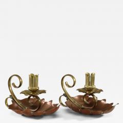 A Pair of Arts Crafts Copper Brass Lily Pad Candle Night Lights - 4232748