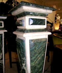 A Pair of Baroque Style Green and White Marble Pedestals - 256440