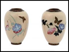 A Pair of Barrel Shaped Japanese Meiji Cloisonne Enamel Butterfly Vases - 3901622