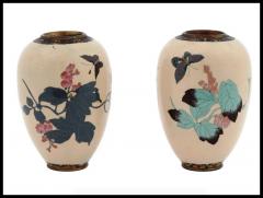 A Pair of Barrel Shaped Japanese Meiji Cloisonne Enamel Butterfly Vases - 3901623