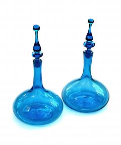 A Pair of Blenko Glass Works Genie Bottle Decanters with Solid Glass Stoppers - 3489391