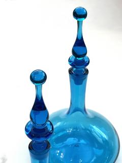 A Pair of Blenko Glass Works Genie Bottle Decanters with Solid Glass Stoppers - 3489392