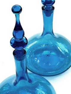 A Pair of Blenko Glass Works Genie Bottle Decanters with Solid Glass Stoppers - 3489395