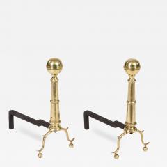 A Pair of Brass Ball Andirons on Cannon Barrel Shafts - 4447298
