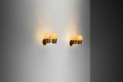 A Pair of Brass and Opal Glass Wall Lamps Scandinavia ca 1960s - 4080987