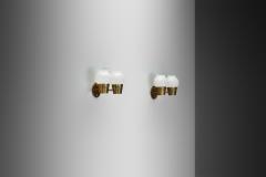 A Pair of Brass and Opal Glass Wall Lamps Scandinavia ca 1960s - 4080988