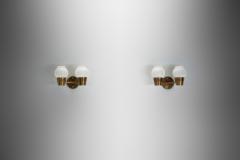 A Pair of Brass and Opal Glass Wall Lamps Scandinavia ca 1960s - 4080990