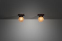 A Pair of Copper and Frosted Glass Ceiling Lamps Europe Early 20th Century - 3949320