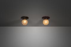 A Pair of Copper and Frosted Glass Ceiling Lamps Europe Early 20th Century - 3949322