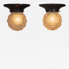 A Pair of Copper and Frosted Glass Ceiling Lamps Europe Early 20th Century - 3962535