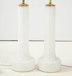 A Pair of Danish Milk Glass and Brass Mounted Table Lamps Circa 1940s - 1458296