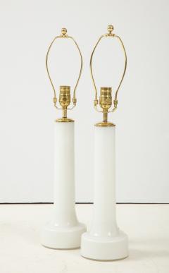 A Pair of Danish Milk Glass and Brass Mounted Table Lamps Circa 1940s - 1458299