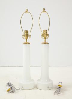 A Pair of Danish Milk Glass and Brass Mounted Table Lamps Circa 1940s - 1458300