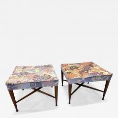 A Pair of Dunbar Thebes Stools In Jack Lenor Larsen Samarkand Velvet - 4454793