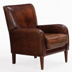 A Pair of Dutch Art Deco Style Leather Club Chairs C 1960  - 4598331