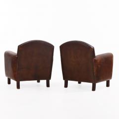 A Pair of Dutch Art Deco style Leather Club Chairs C 1950  - 4372192
