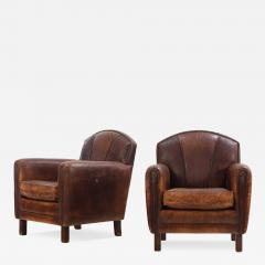 A Pair of Dutch Art Deco style Leather Club Chairs C 1950  - 4372379