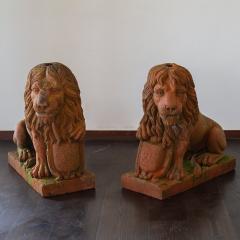 A Pair of English 19th Century Terracotta Lions - 3092872