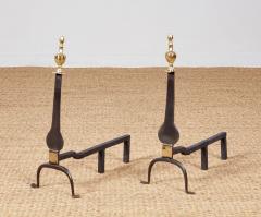A Pair of Federal Knife Blade Andirons with Brass Details - 4444731