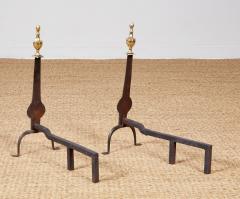A Pair of Federal Knife Blade Andirons with Brass Details - 4444735