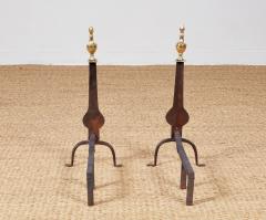 A Pair of Federal Knife Blade Andirons with Brass Details - 4444736