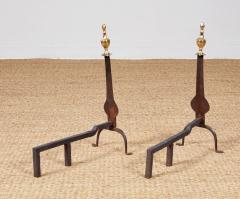 A Pair of Federal Knife Blade Andirons with Brass Details - 4444737
