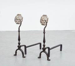 A Pair of Filigree Brass Rosette Andirons - 3919542