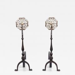 A Pair of Filigree Brass Rosette Andirons - 3923140