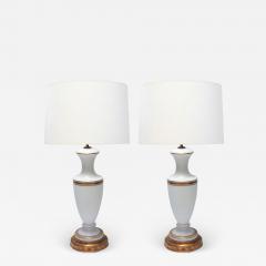 A Pair of French 1960s White Frosted Glass Lamps with Gilt Highlights - 1894667