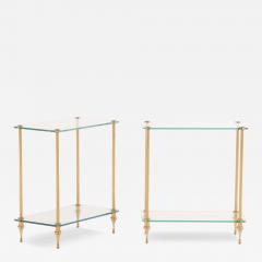 A Pair of French Brass and Glass Tiered End Tables C 1950  - 4229973
