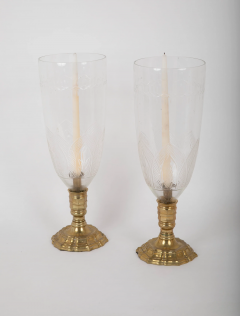 A Pair of French Bronze Photophores with Engraved Hurricane Shades - 2679693