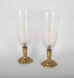 A Pair of French Bronze Photophores with Engraved Hurricane Shades - 2679734