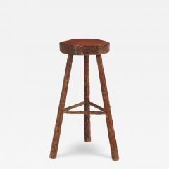 A Pair of French Brutalist style Gouge Carved Bar Stools C 1960  - 4280562