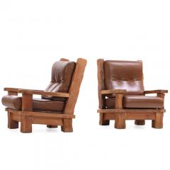 A Pair of French Brutalist style Oak Armchairs C 1960  - 4730415