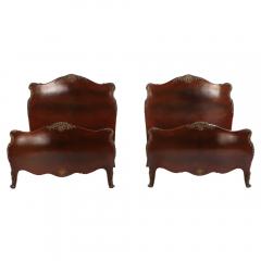 A Pair of French Burl Walnut Bomb Form Twin Beds C 1930  - 4338198