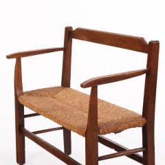 A Pair of French Elm Rush Seat Cantou Benches C 1920  - 4346677