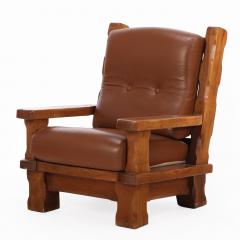 A Pair of French Heavy Oak Brutalist style Open Arm Chairs C 1960  - 4556059