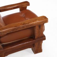 A Pair of French Heavy Oak Brutalist style Open Arm Chairs C 1960  - 4556061