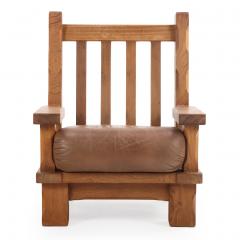 A Pair of French Heavy Oak Brutalist style Open Arm Chairs C 1960  - 4556098