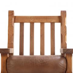 A Pair of French Heavy Oak Brutalist style Open Arm Chairs C 1960  - 4556099