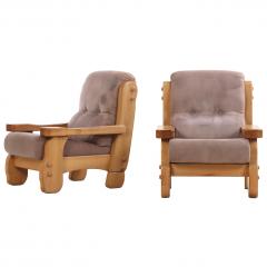 A Pair of French Heavy Oak Brutalist style Open Arm Chairs C 1960  - 4611158