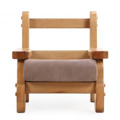 A Pair of French Heavy Oak Brutalist style Open Arm Chairs C 1960  - 4611161