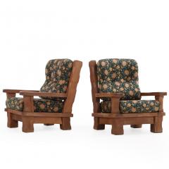 A Pair of French Heavy Oak Brutalist style Open Arm Chairs C 1960  - 4648882