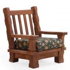 A Pair of French Heavy Oak Brutalist style Open Arm Chairs C 1960  - 4648883
