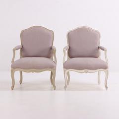 A Pair of French Louis XV Style Painted Open Armchairs C 1960  - 4280526