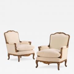 A Pair of French Louis XV style painted and giltwood bergere chairs C 1940  - 3947911