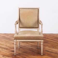 A Pair of French Louis XVI Style Painted Open Arm Chairs C 1940  - 4280436