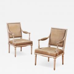 A Pair of French Louis XVI Style Painted Open Arm Chairs C 1940  - 4280568