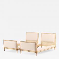 A Pair of French Louis XVI style Painted and Gilt Twin Beds C 1940  - 4545218